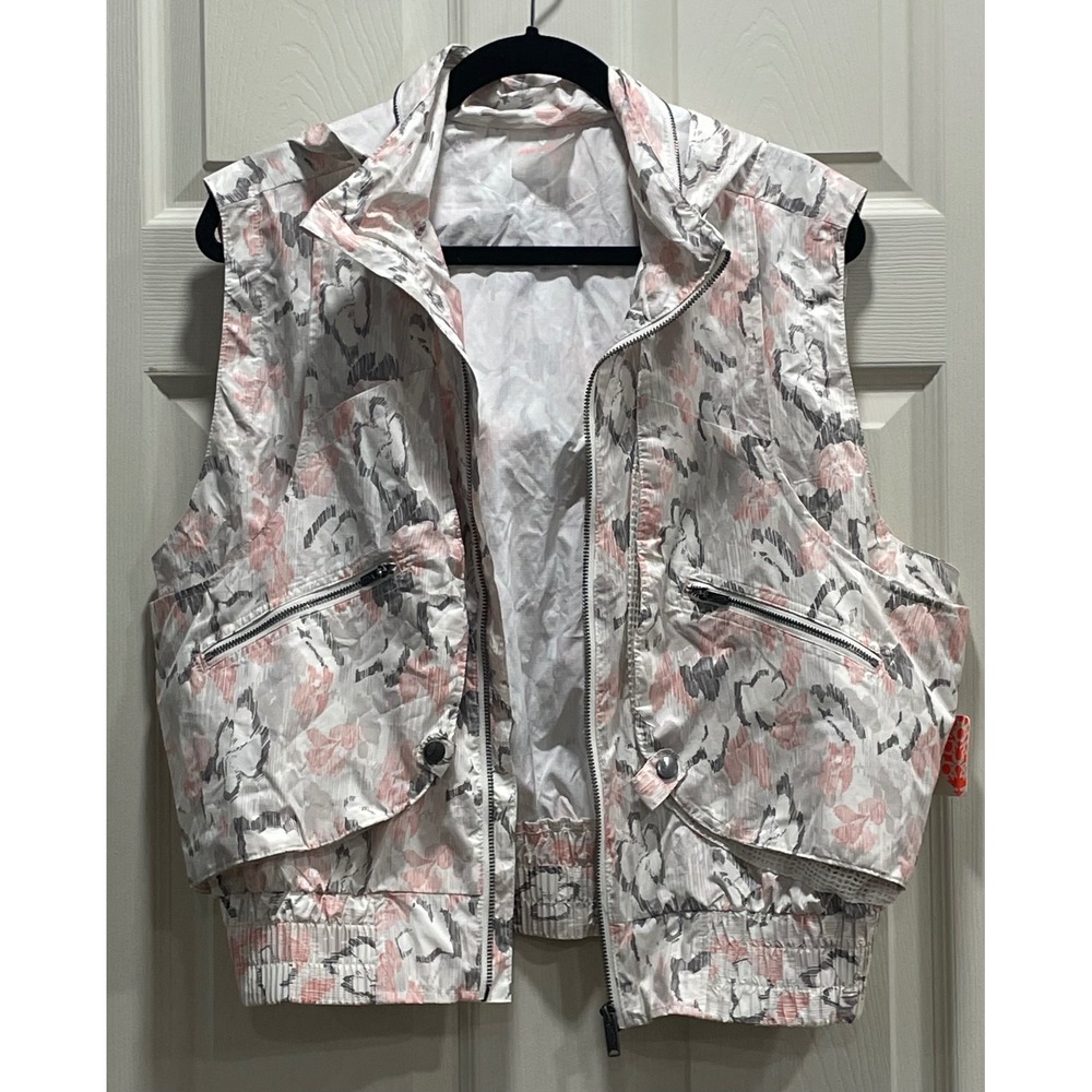 NWT Free People FP Movement Windbreaker Vest Womens M Floral Ripstop Hooded
